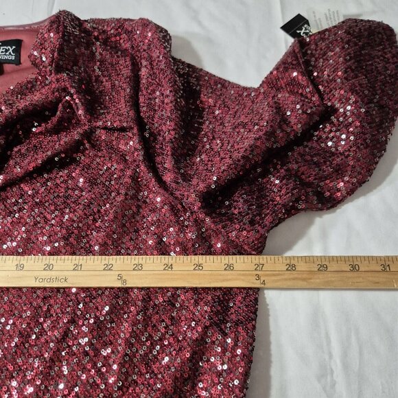 Alex Evenings Women's Size 3X Red Sequined Cowl Neck Blouse Tunic Top Plus 46 - Picture 13 of 14